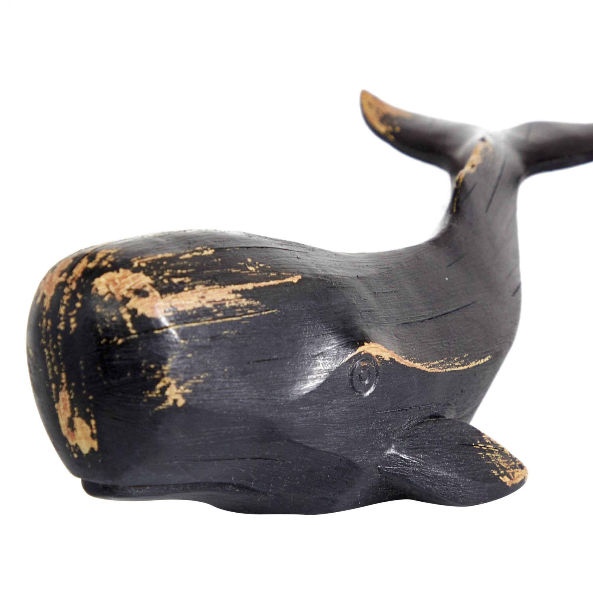 Black Polyresin Coastal Whale Sculpture, 4" x 14" x 5"